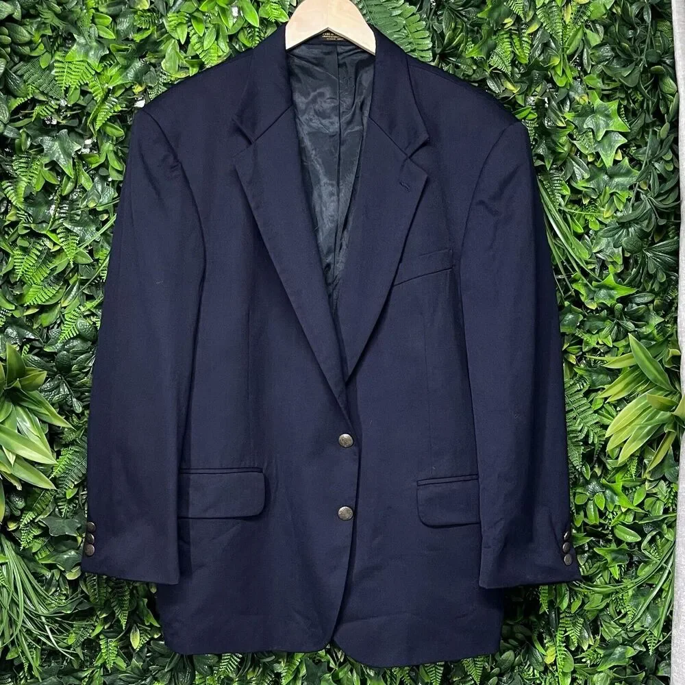 VINTAGE OSCAR DE LA RENTA Jacket‎ Men 44S Blue Blazer 100% Wool Sport Coat Lined
